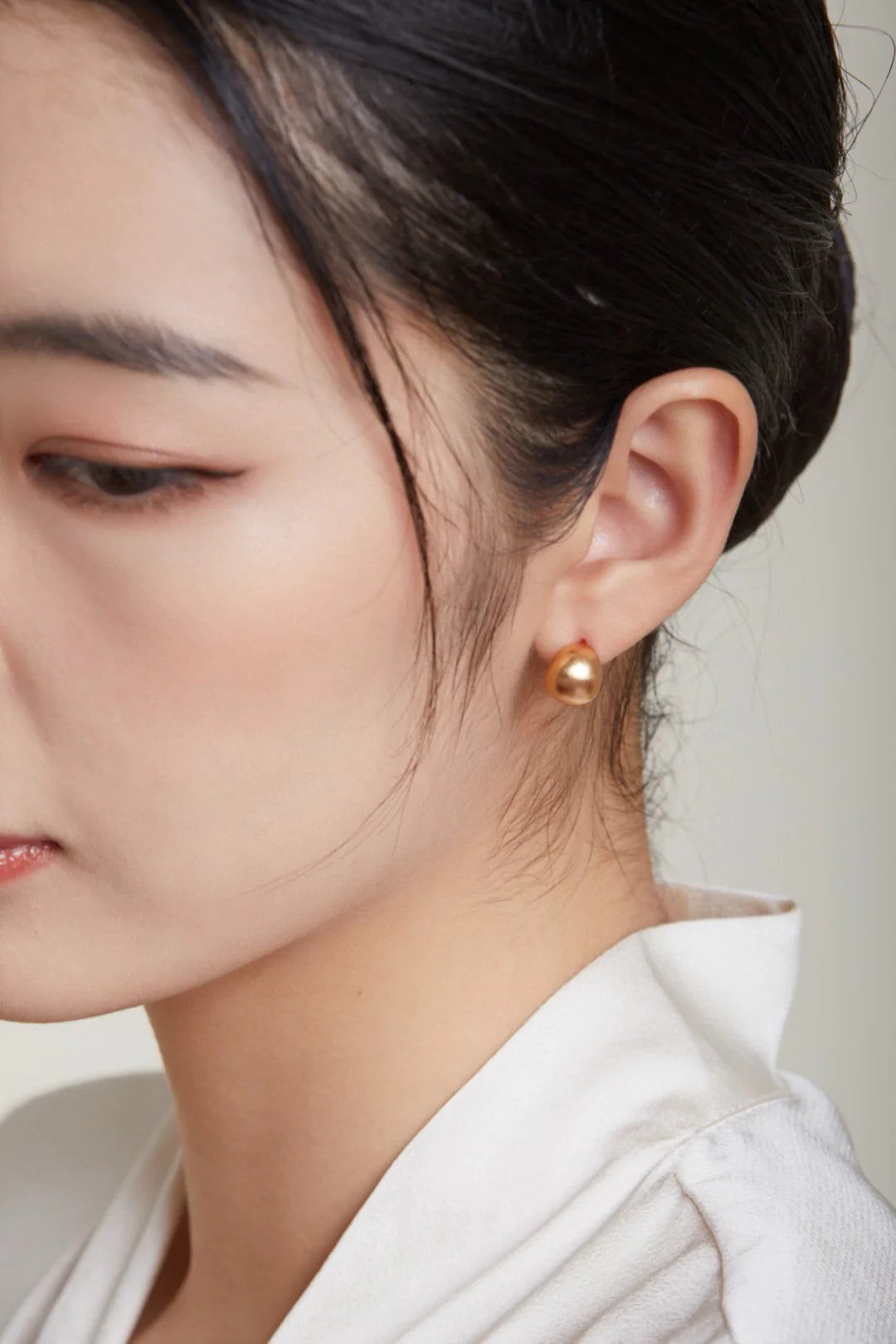 Gold-Plated Brushed Spherical Stud Earrings