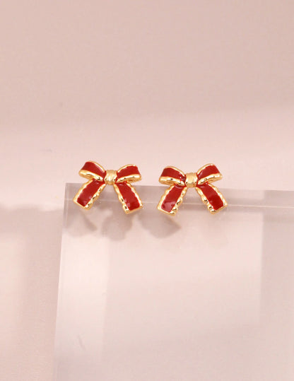 Minimalist Red Glaze Ribbon Stud