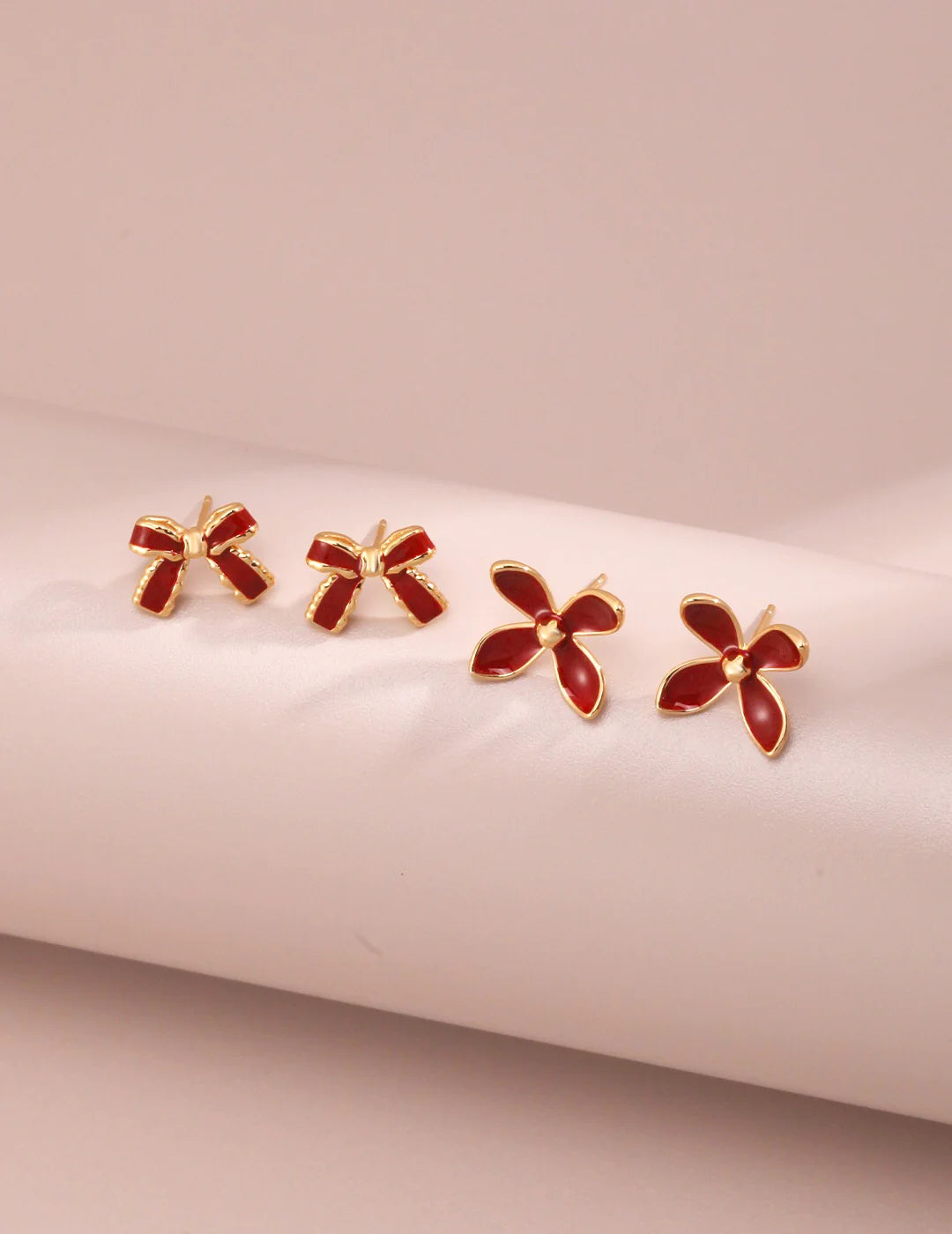 Minimalist Red Glaze Ribbon Stud