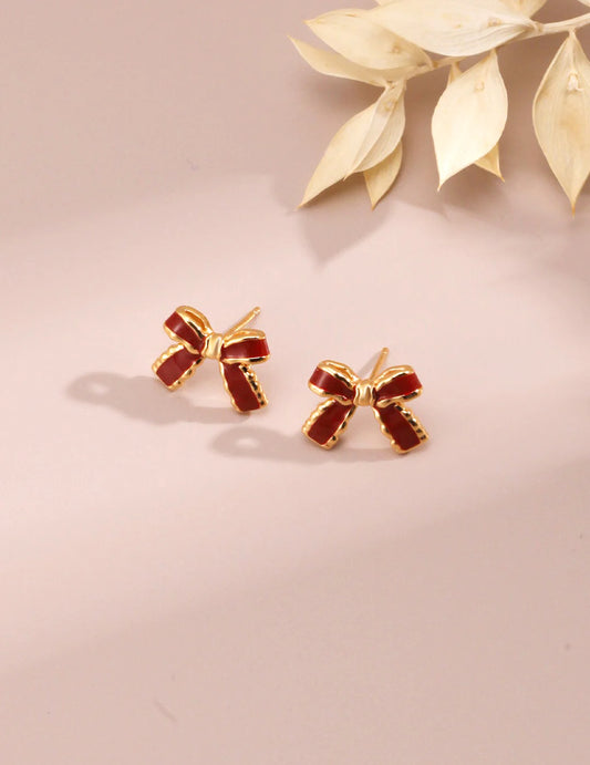 Minimalist Red Glaze Ribbon Stud