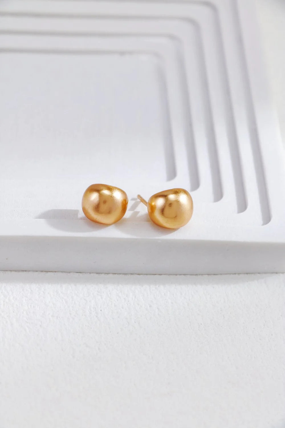 Gold-Plated Brushed Spherical Stud Earrings