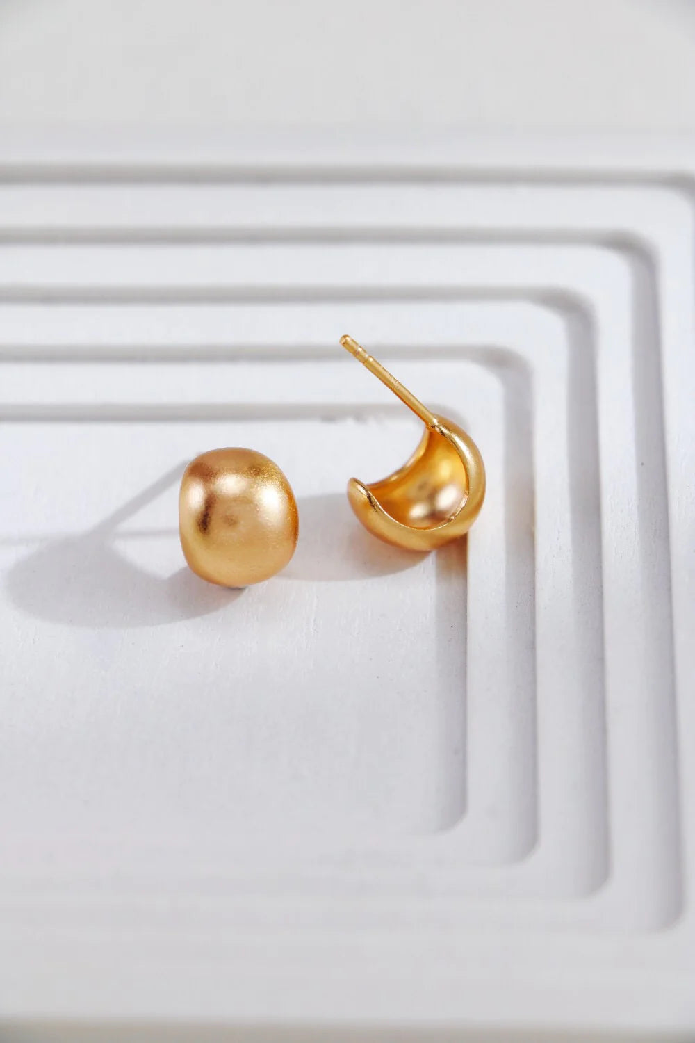 Gold-Plated Brushed Spherical Stud Earrings