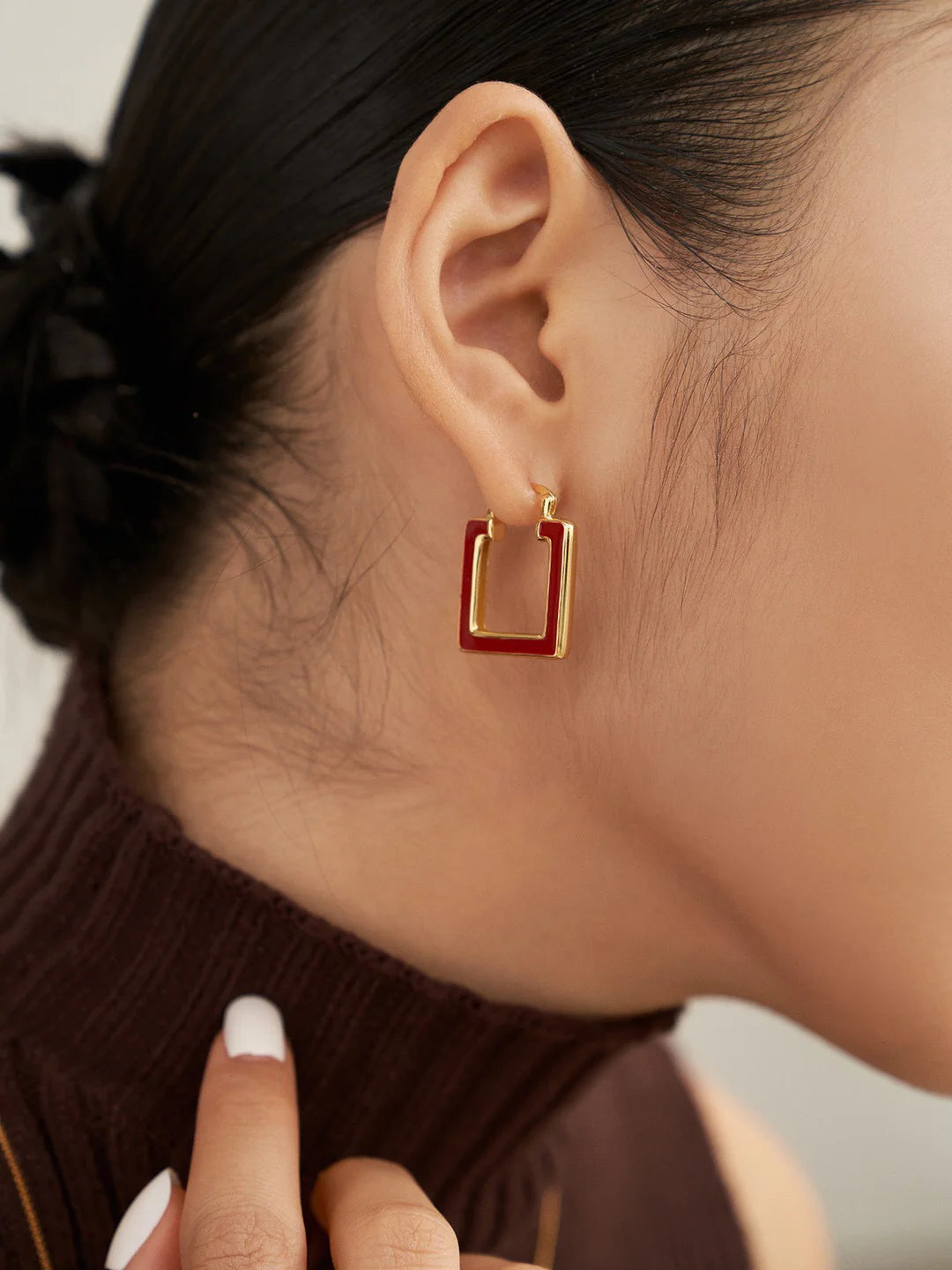 Square Loop Dripping Glaze Earrings