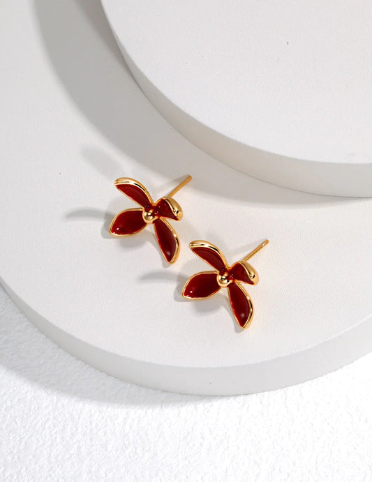 Red Flower Drip Glaze Stud