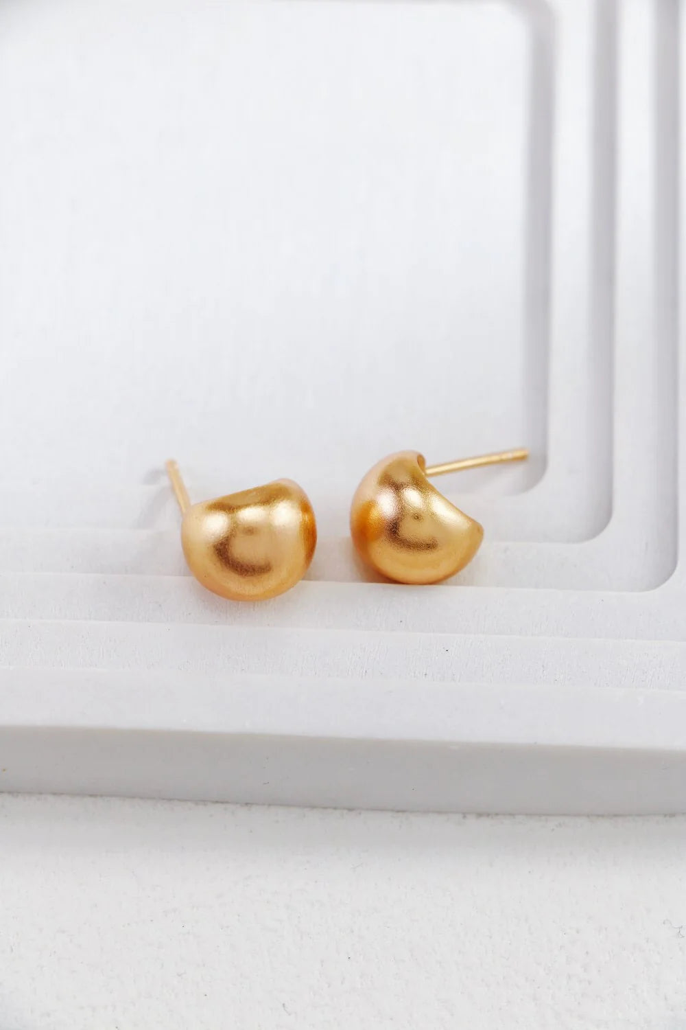 Gold-Plated Brushed Spherical Stud Earrings