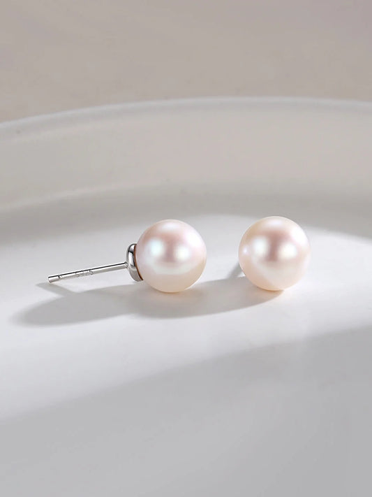 Classic round Natural Pearl Stud Earrings