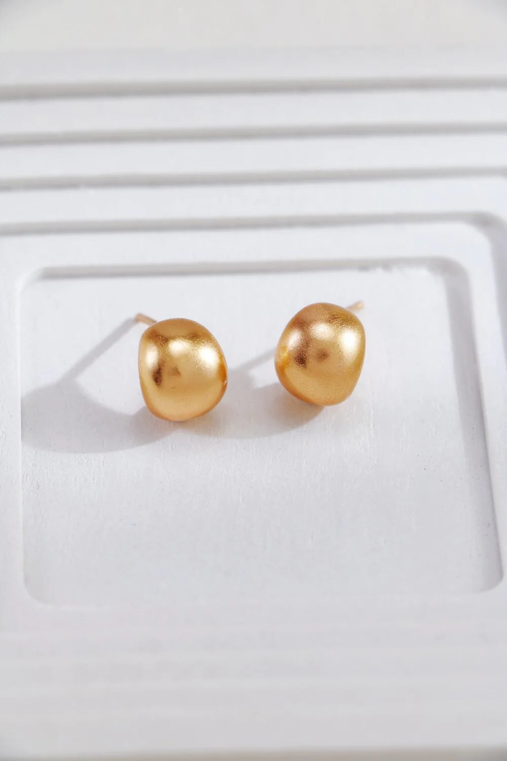 Gold-Plated Brushed Spherical Stud Earrings