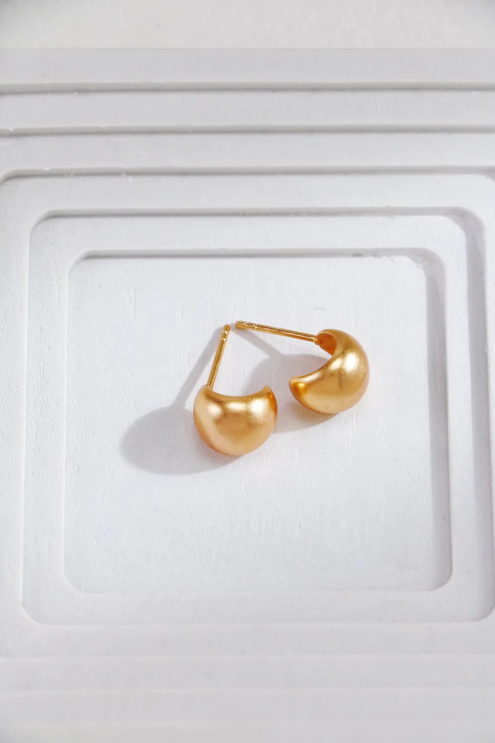 Gold-Plated Brushed Spherical Stud Earrings