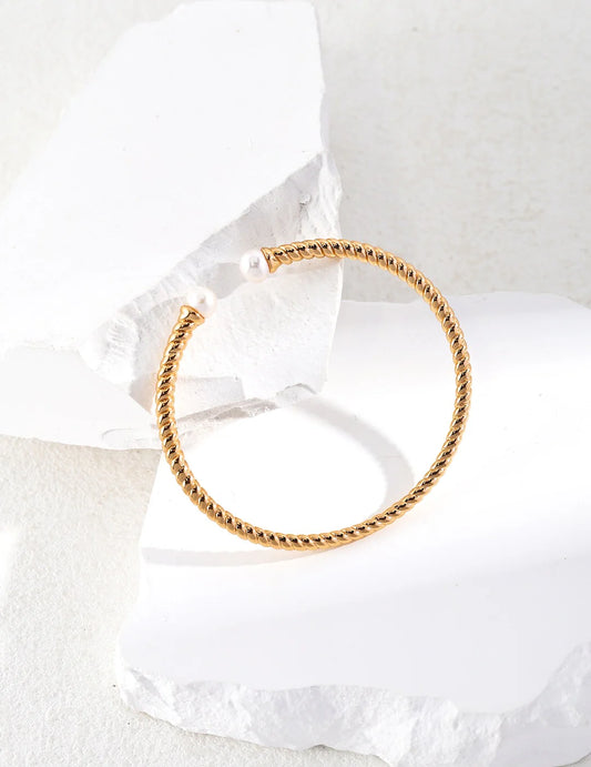 Twisted Cable Pearl Cuff Bracelet